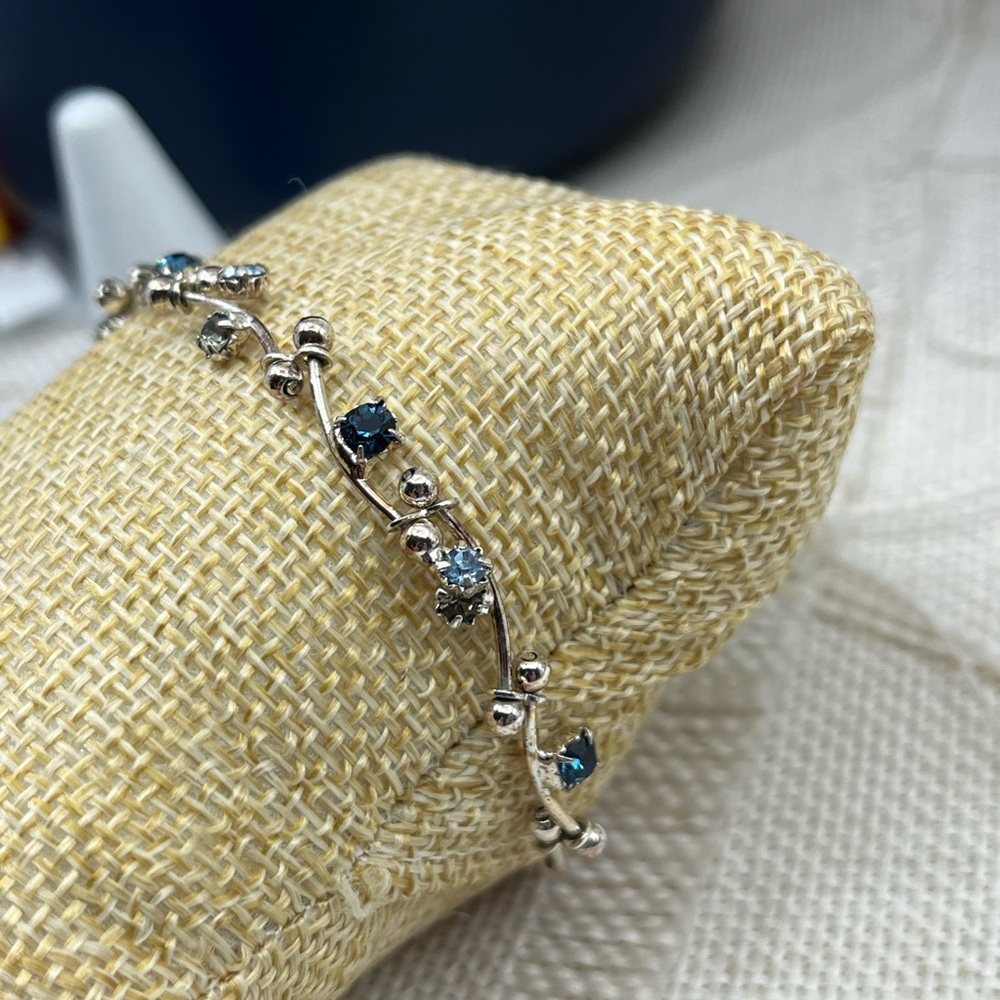 Vintage Vine CZ Bracelet Blue & Clear Stones | 7.25" - Picture 8 of 17